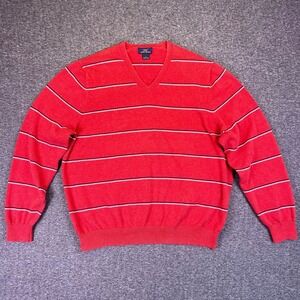 Brooks Brothers 346 Sweater Men L Red Stripe V-Neck Preppy Casual Pullover Light